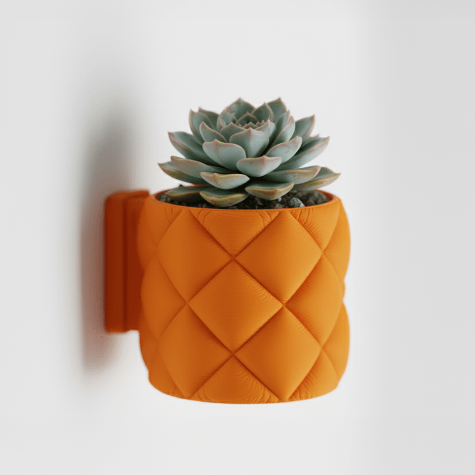 Ghiveci exclusivist de perete – Design Quilted Elegance, culoare Amber Glow, plastic PLA, 14cm inaltime, 14cm diametru — imaginea 8