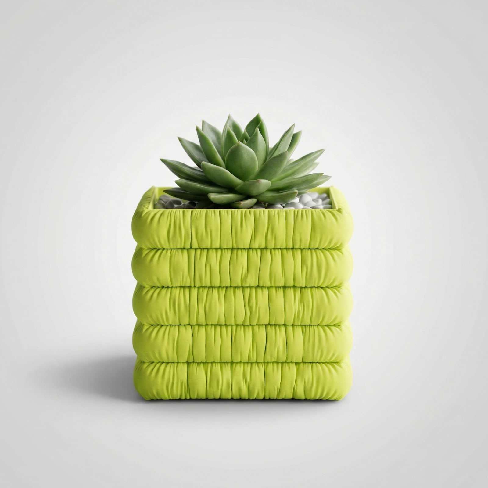 Ghiveci decorativ, verde lime, 12 cm, aspect textil matlasat — imaginea 3
