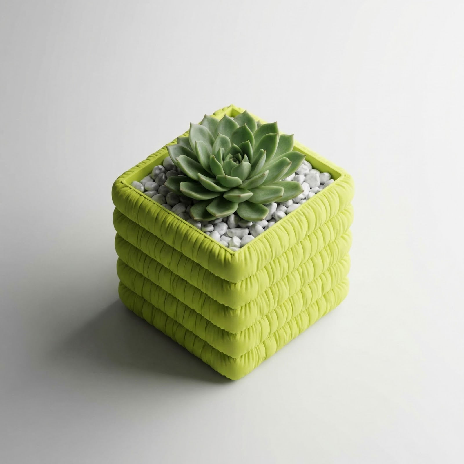 Ghiveci decorativ, verde lime, 12 cm, aspect textil matlasat — imaginea 4