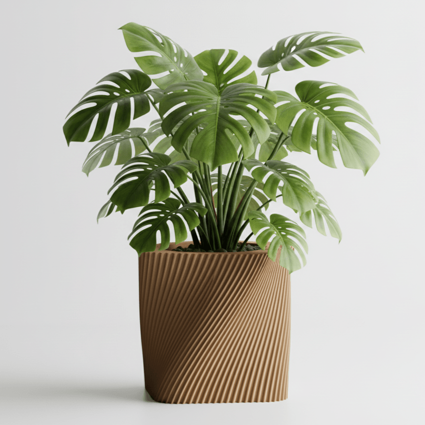 Ghiveci decorativ Twist Design – Culoare Cappuccino Brown, plastic PLA, diametru 12cm, inaltime 17cm