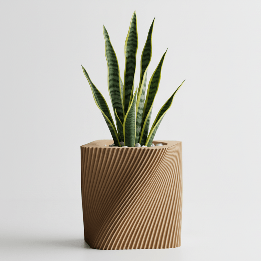 Ghiveci decorativ Twist Design – Culoare Cappuccino Brown, plastic PLA, diametru 12cm, inaltime 17cm — imaginea 5