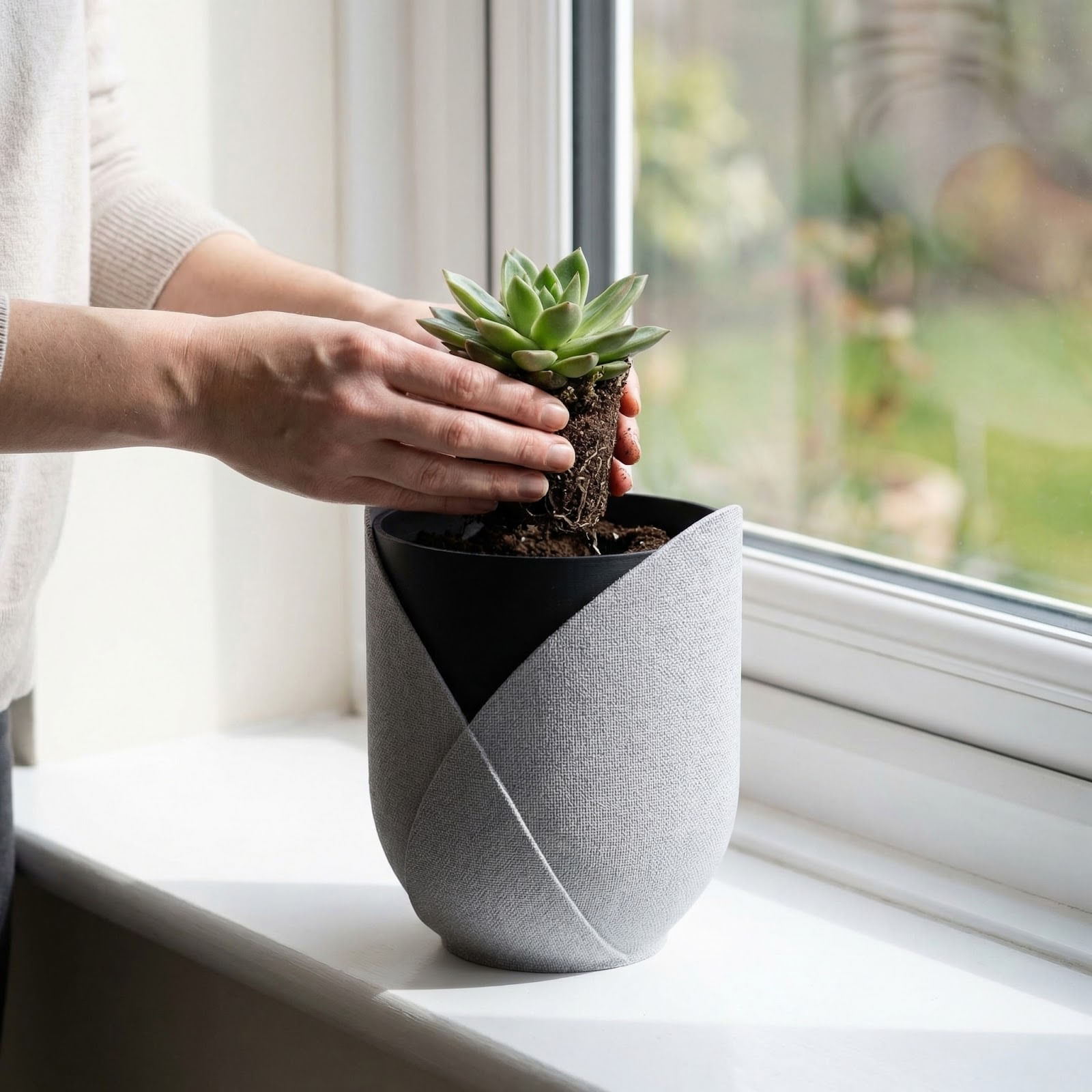 Ghiveci Decorativ cu Insertie Modulara, Gri, 9 cm — imaginea 3