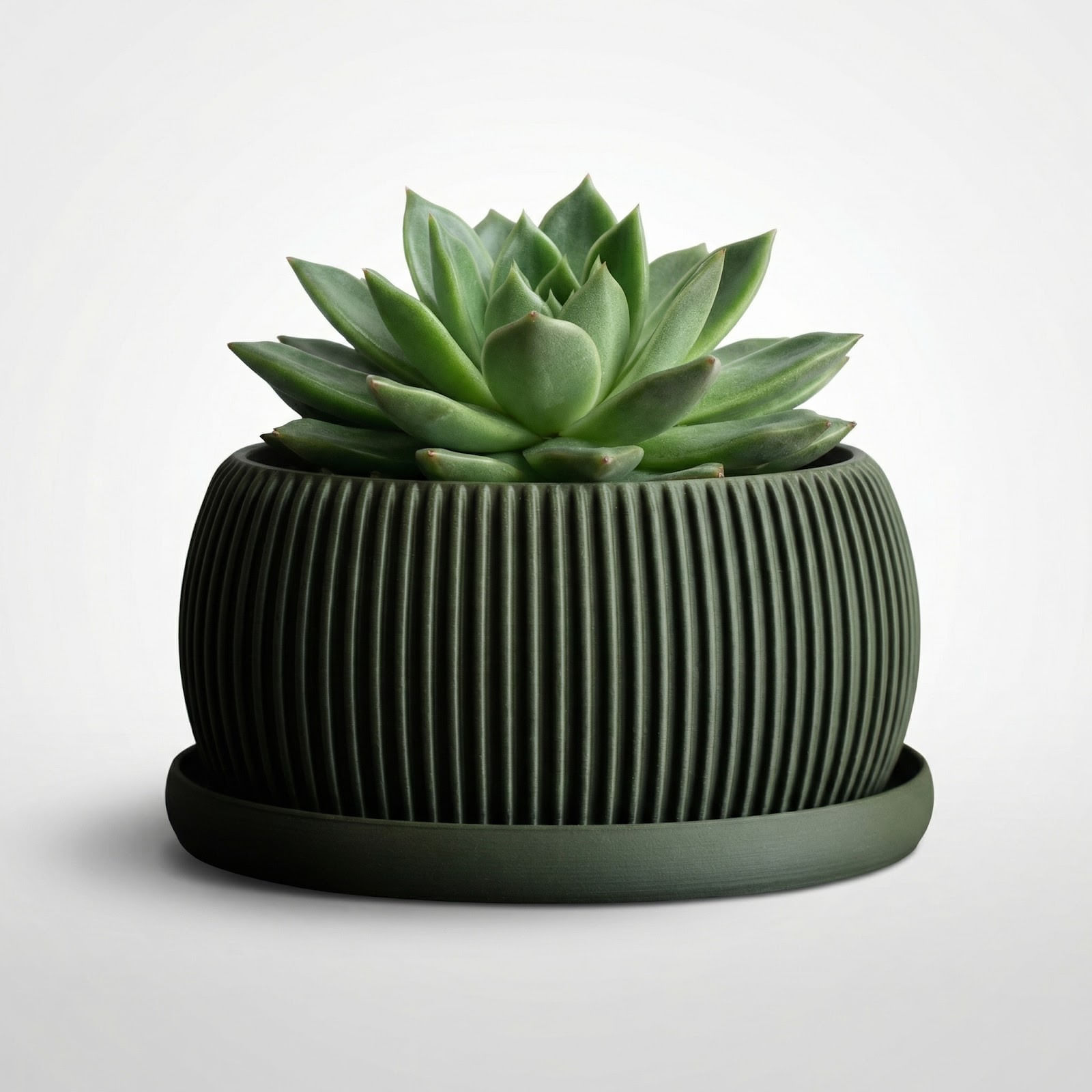 Ghiveci Decorativ Minimalist cu Striatii, Verde inchis, 20 cm — imaginea 4