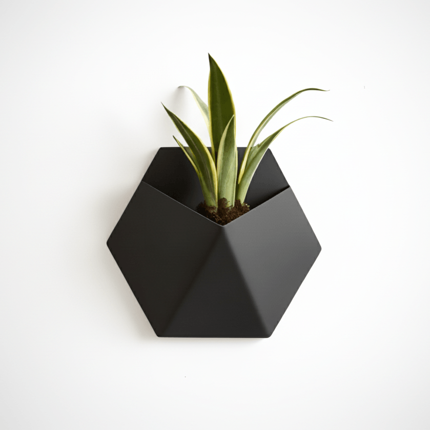 Ghiveci de perete Hexa Design – Culoare Matte Black, plastic PLA, 18x18cm, adancime grosime 6cm