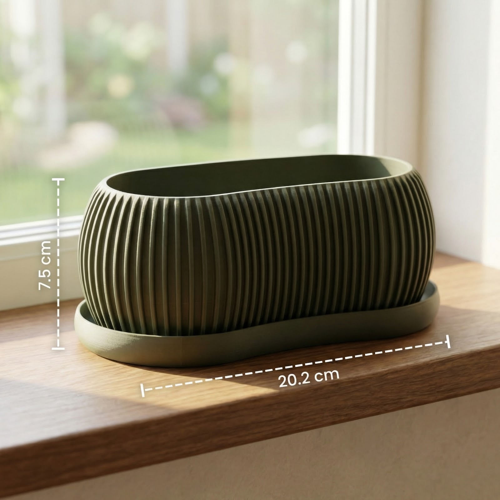 Ghiveci Decorativ Minimalist cu Striatii, Verde inchis, 20 cm — imaginea 7
