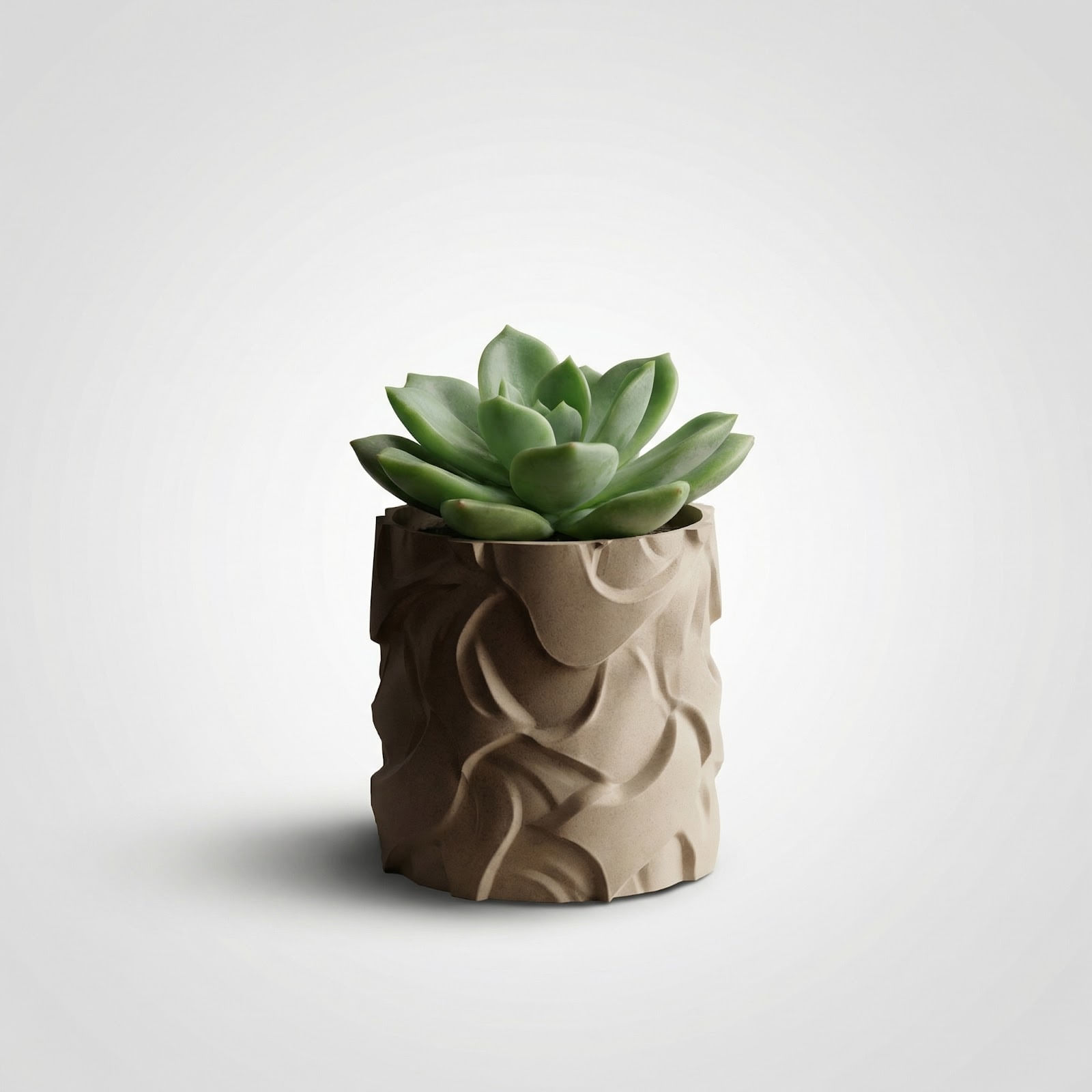 Ghiveci Decorativ cu Textura Ondulata, Bej, 12 cm — imaginea 4