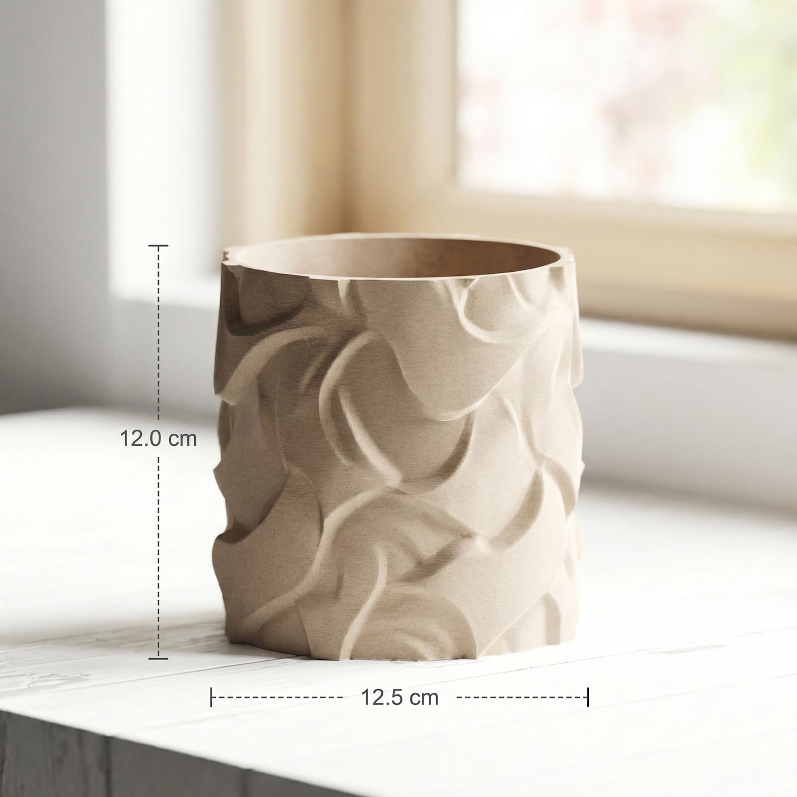 Ghiveci Decorativ cu Textura Ondulata, Bej, 12 cm — imaginea 5