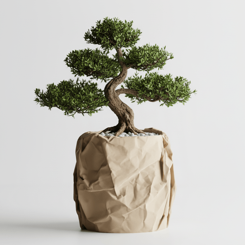 Ghiveci decorativ Crumpled Design – Culoare Sandstone Beige, plastic PLA, diametru 12cm, inaltime 16cm — imaginea 2
