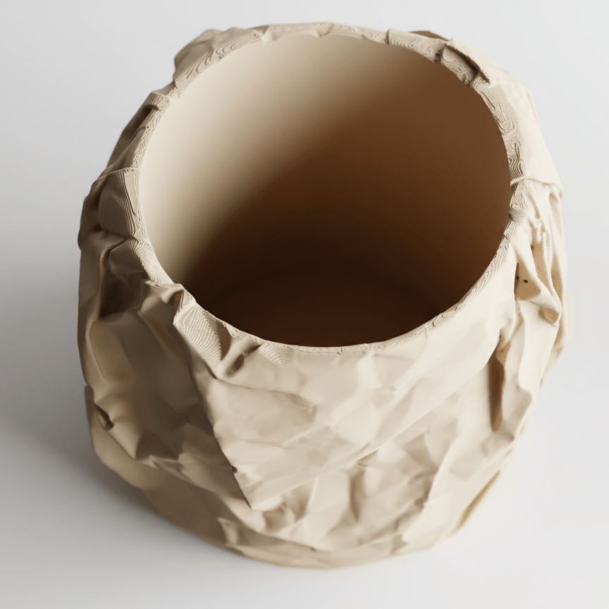 Ghiveci decorativ Crumpled Design – Culoare Sandstone Beige, plastic PLA, diametru 12cm, inaltime 16cm — imaginea 7