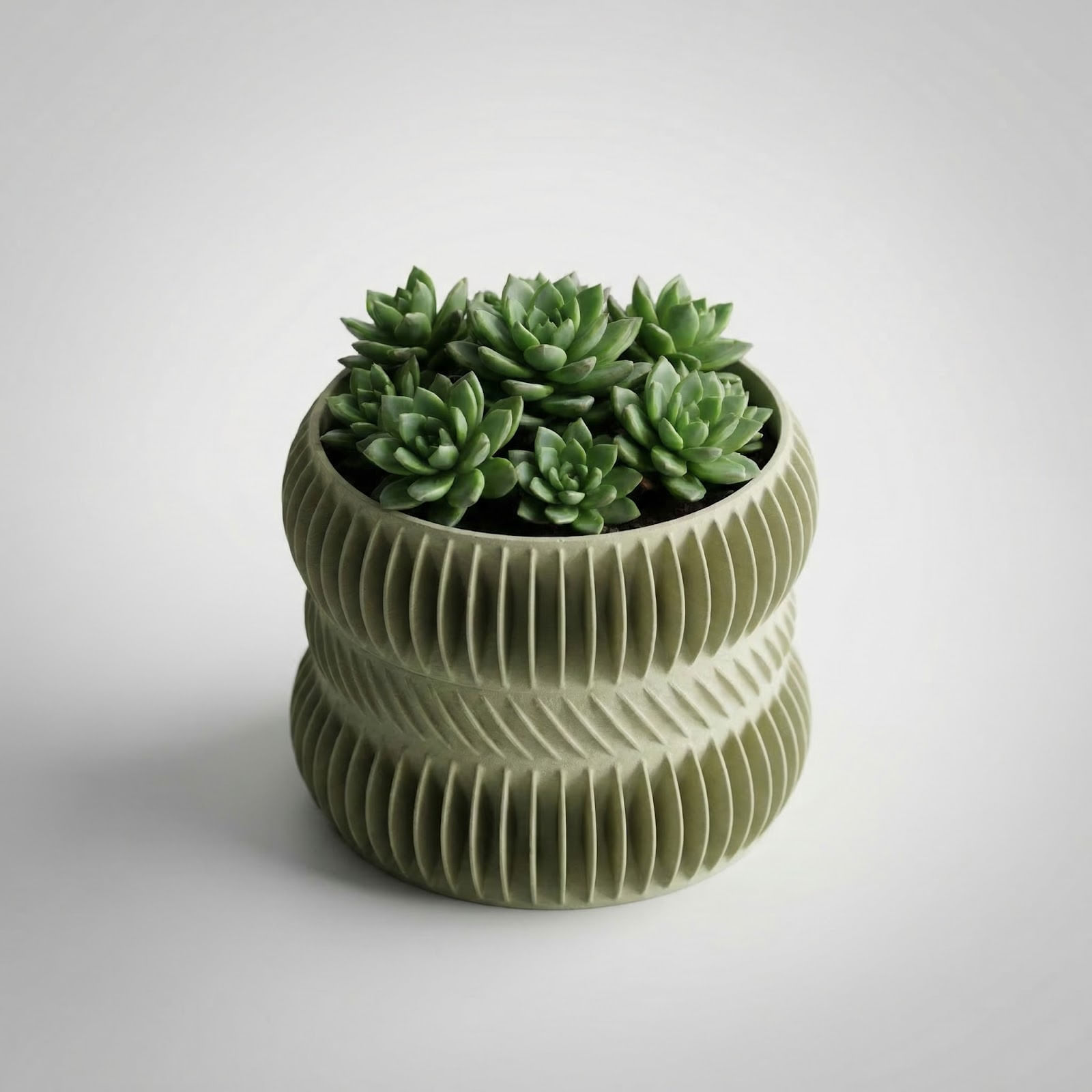 Ghiveci Decorativ cu Nervuri Moderne, Verde Olive, 12 cm — imaginea 2