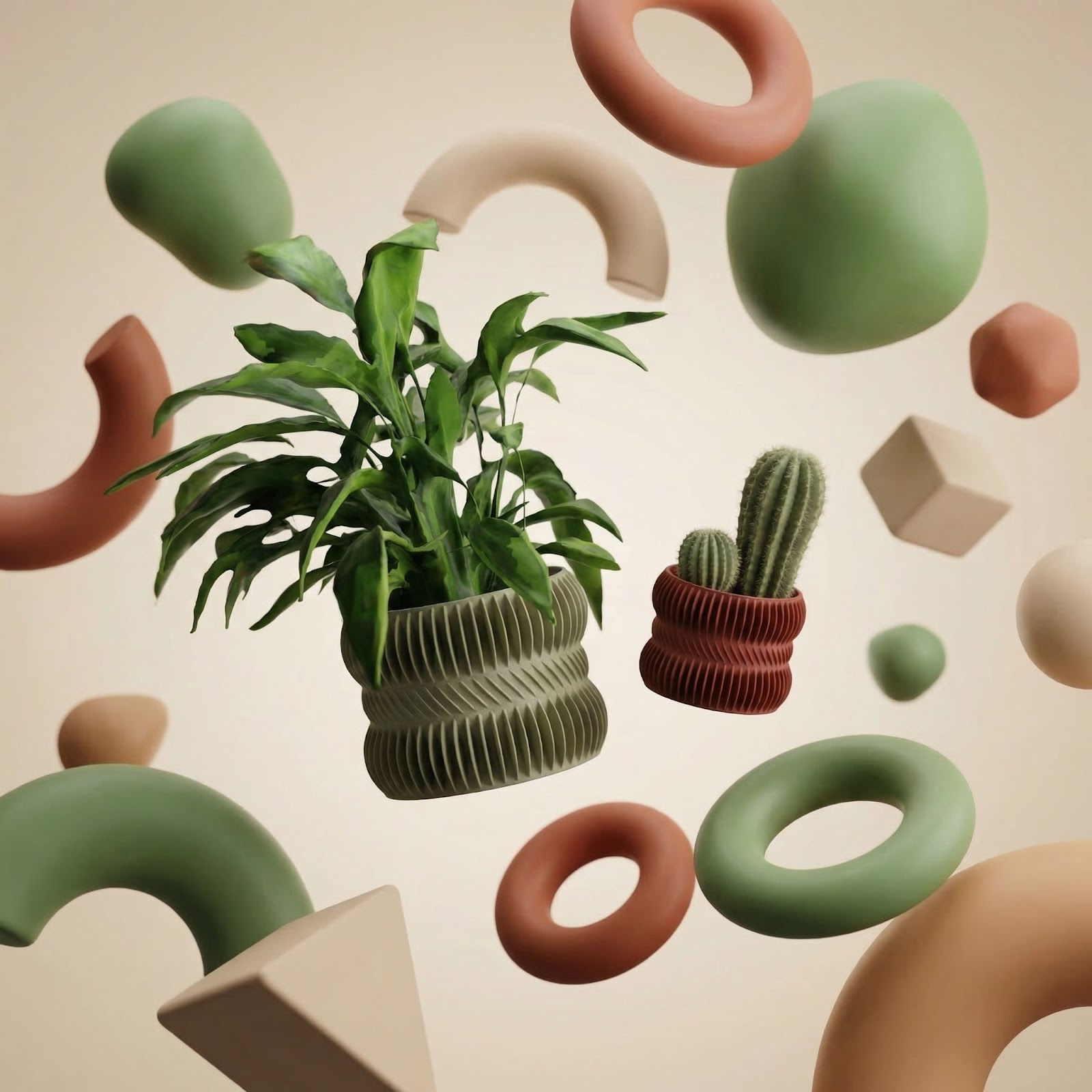 Ghiveci Decorativ cu Nervuri Moderne, Verde Olive, 12 cm — imaginea 3