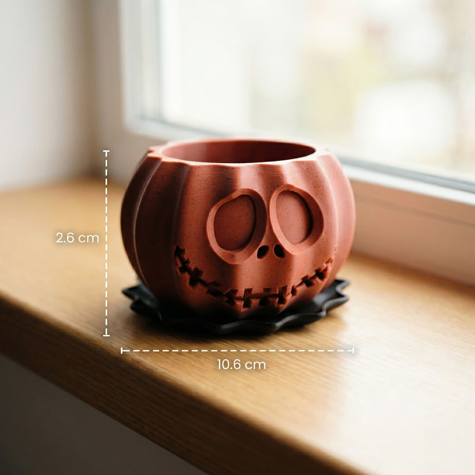 Ghiveci Decorativ Halloween cu Fata Sculptata, Rosu, 11 cm — imaginea 3