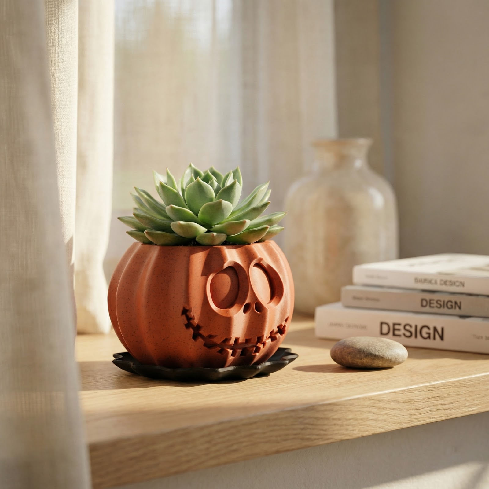 Ghiveci Decorativ Halloween cu Fata Sculptata, Rosu, 11 cm — imaginea 7