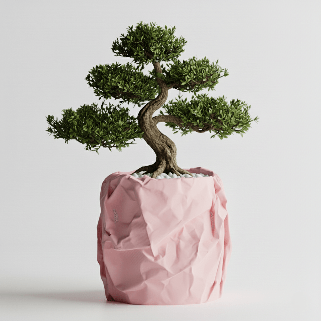 Ghiveci decorativ Crumpled Design, roz rosewood, plastic PLA, diametru 12cm, inaltime 16cm — imaginea 4