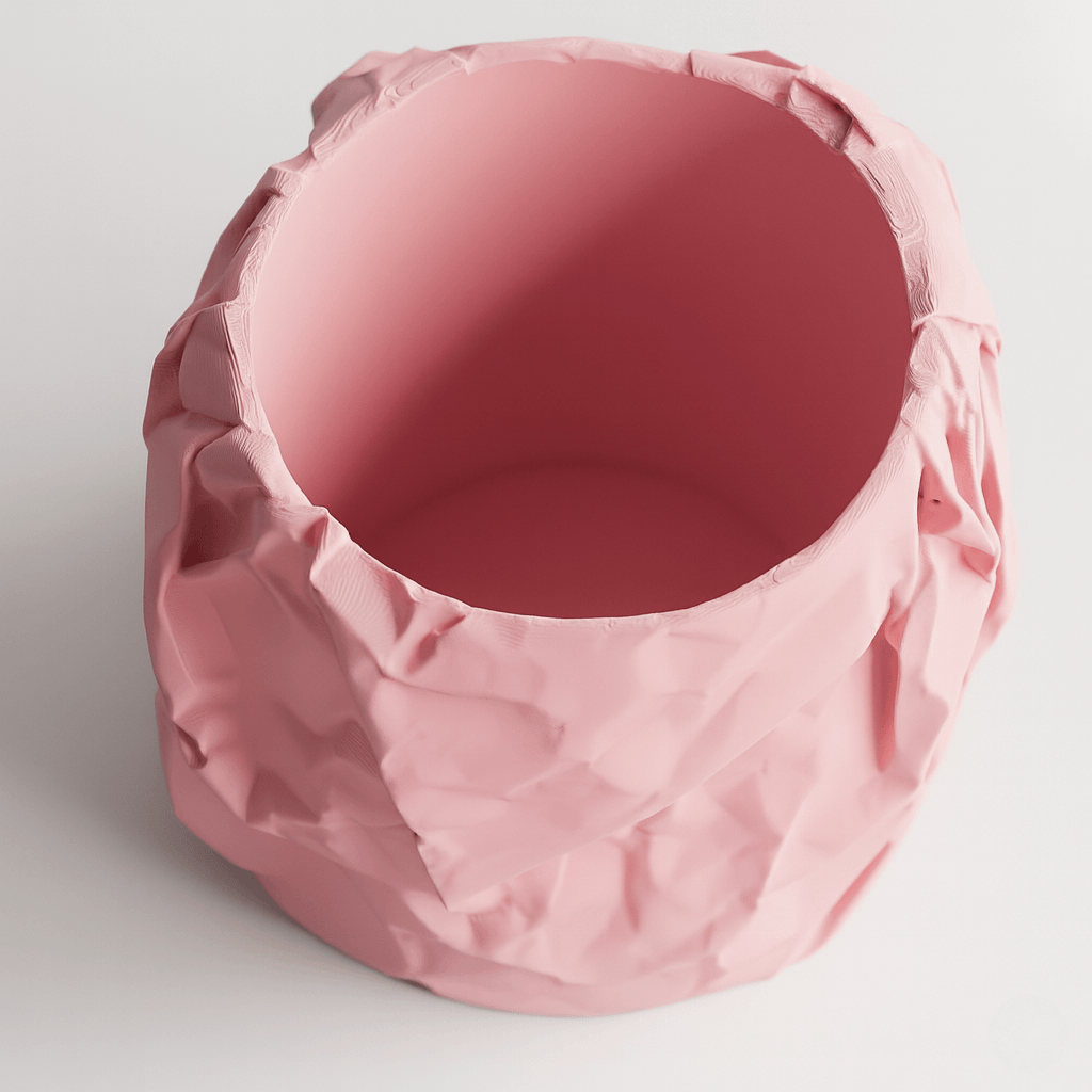 Ghiveci decorativ Crumpled Design, roz rosewood, plastic PLA, diametru 12cm, inaltime 16cm — imaginea 5