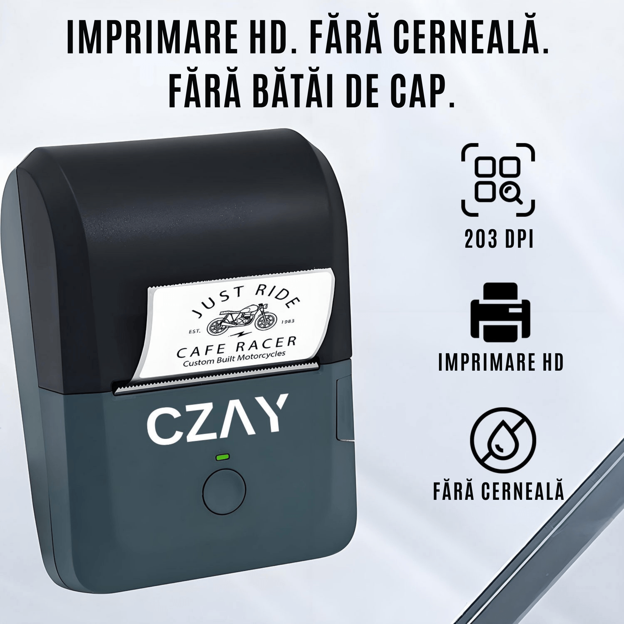Imprimanta Termica Portabila CZAY®, Bluetooth,Etichete 20-58mm, HD 203 DPI,50 mm/s,1200 mAh, Aplicatie Telefon, Albastru