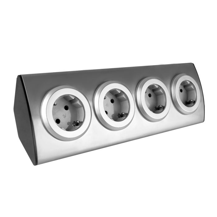 Priza aparenta Schuko, Orno, Inox, 4 prize, Argintiu