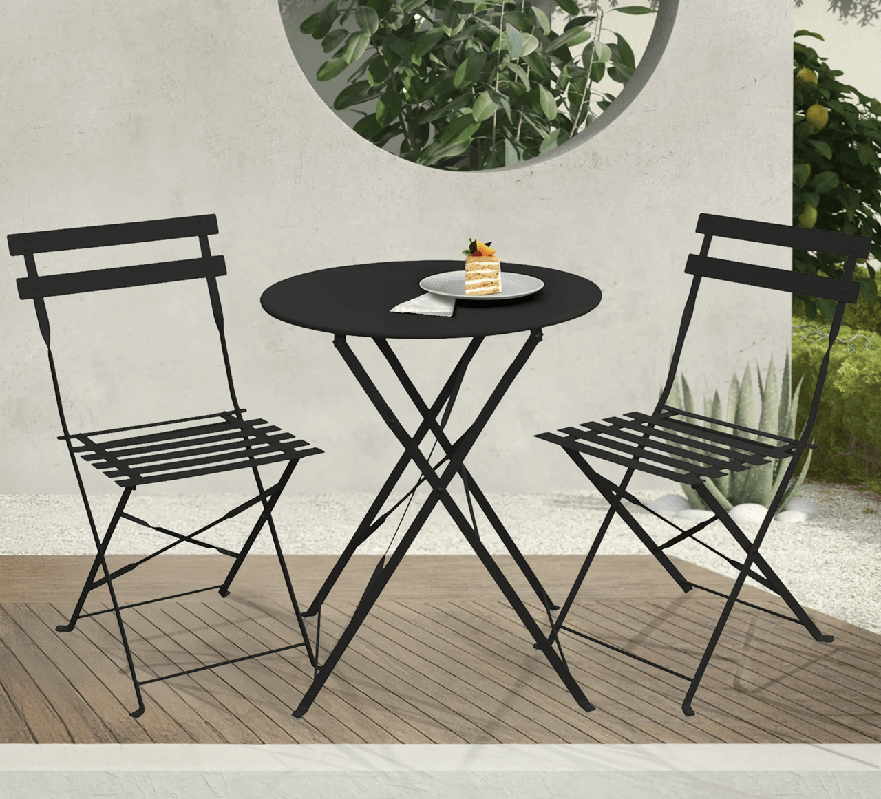Set Bistro Flair - mobilier terasa gradina, 2 scaune + masa, otel vopsit - NEGRU — imaginea 2