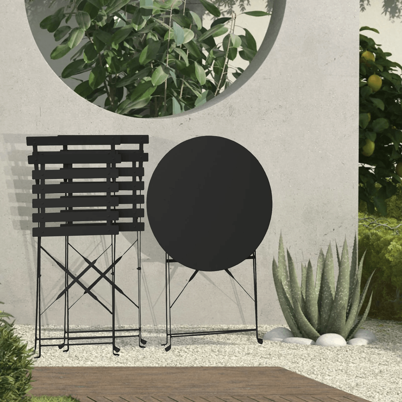 Set Bistro Flair - mobilier terasa gradina, 2 scaune + masa, otel vopsit - NEGRU — imaginea 3