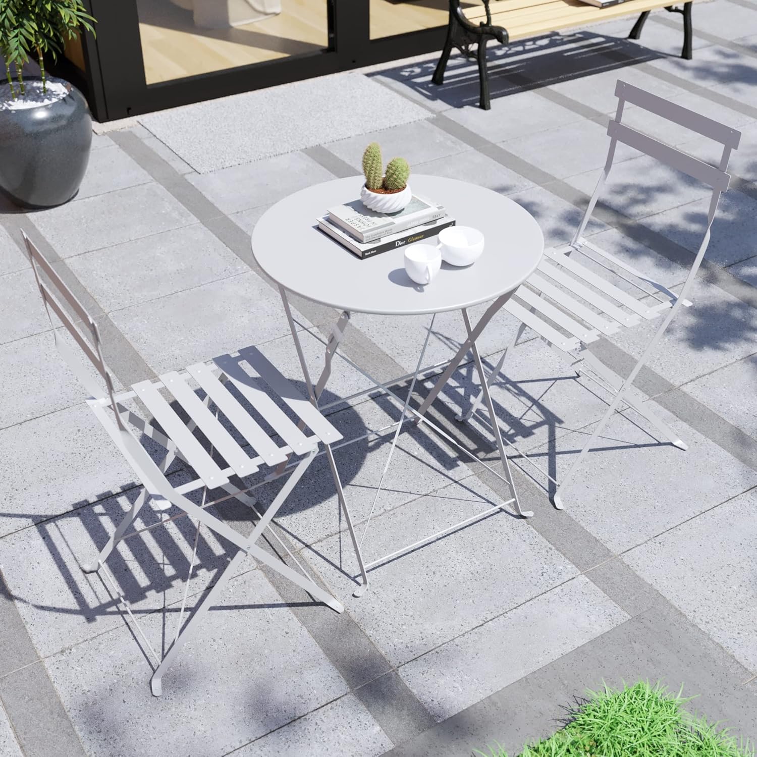 Set Bistro Flair - mobilier terasa gradina, 2 scaune + masa, otel vopsit - Gri Deschis (Cool Grey) — imaginea 4