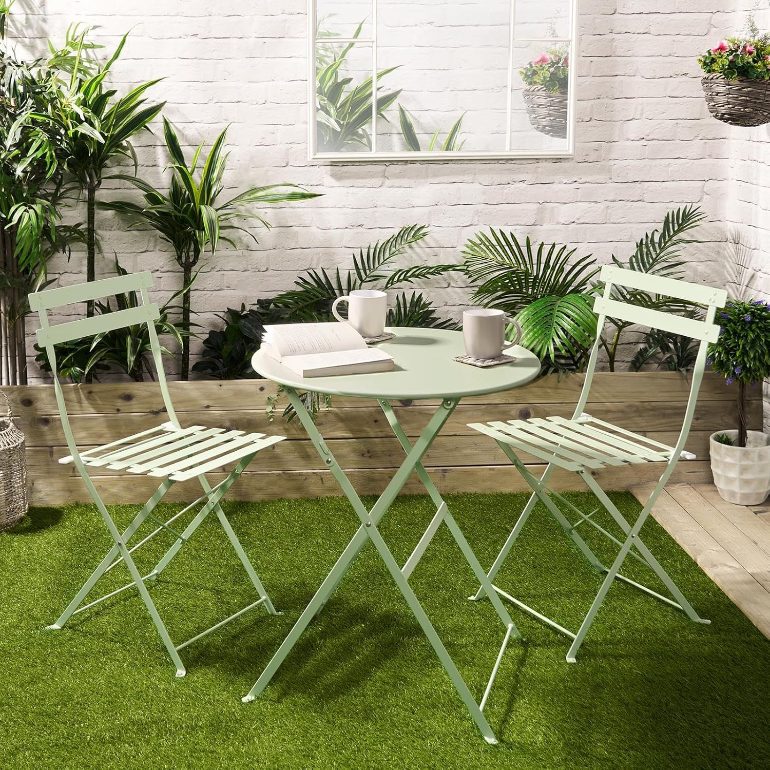 Set Bistro Flair - mobilier terasa gradina, 2 scaune + masa, otel vopsit - Verde (Olive Green) — imaginea 3