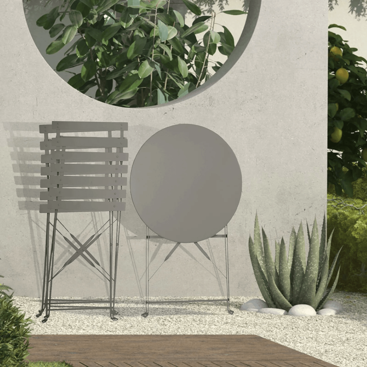 Set Bistro Flair - mobilier terasa gradina, 2 scaune + masa, otel vopsit - Bej (Grey Brown) — imaginea 4