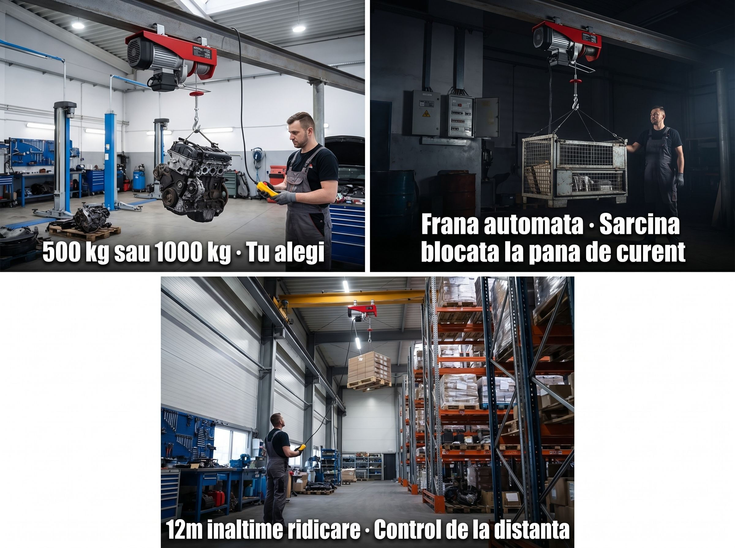 Troliu electric 230V 1350W 500/1000 kg KD2192, KRAFT&DELE cu Telecomanda — imaginea 7