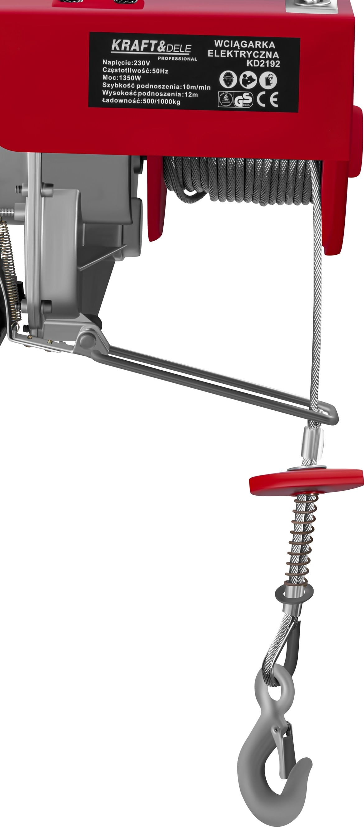 Troliu electric 230V 1350W 500/1000 kg KD2192, KRAFT&DELE cu Telecomanda — imaginea 8