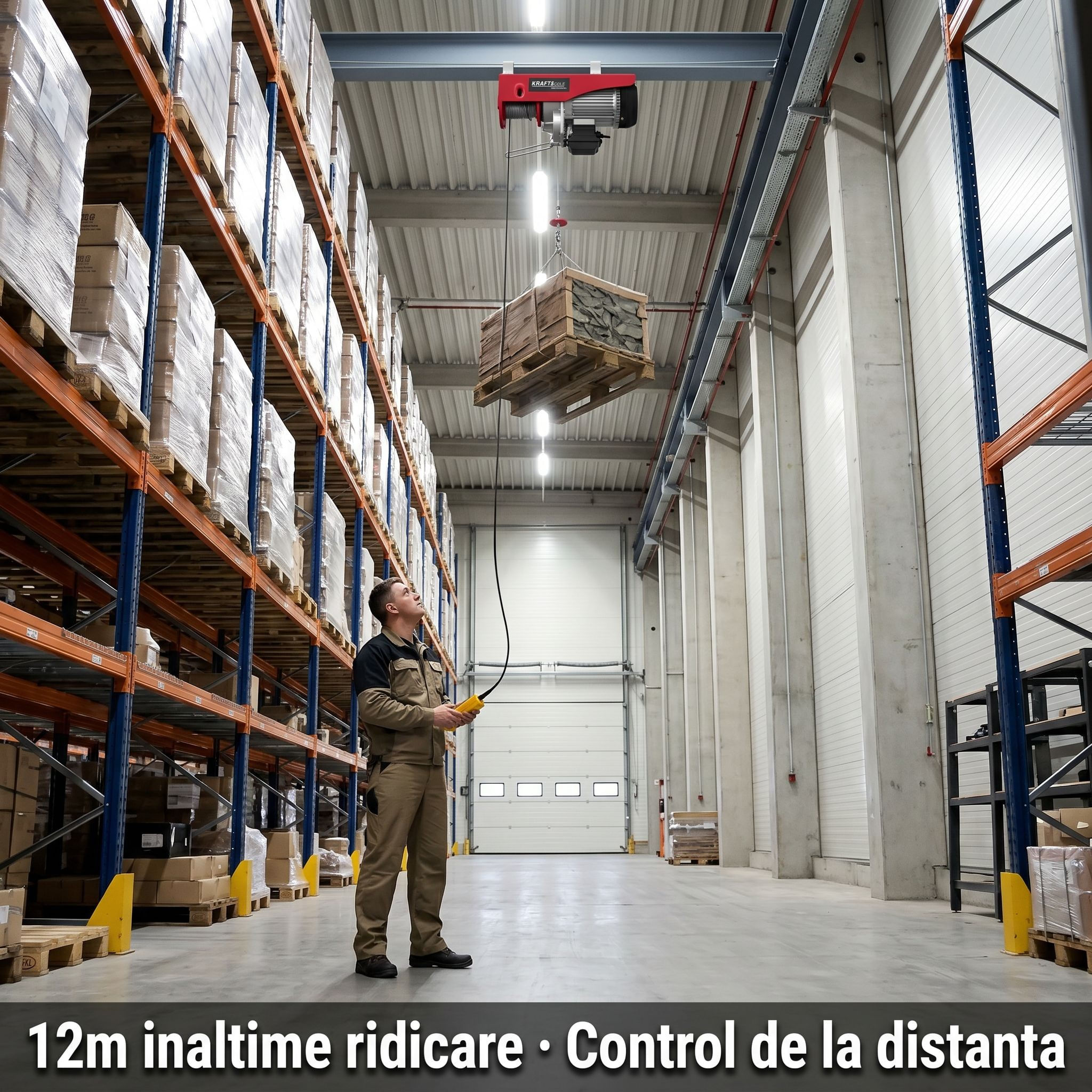Troliu electric 230V 1350W 500/1000 kg KD2192, KRAFT&DELE cu Telecomanda — imaginea 9