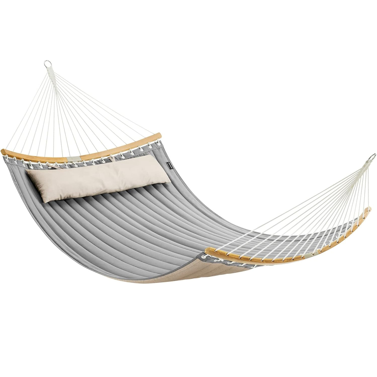 Hamac dublu cu bare curbate din bambus, perna inclusa, maxim 225 kg, 200x140 cm, gri