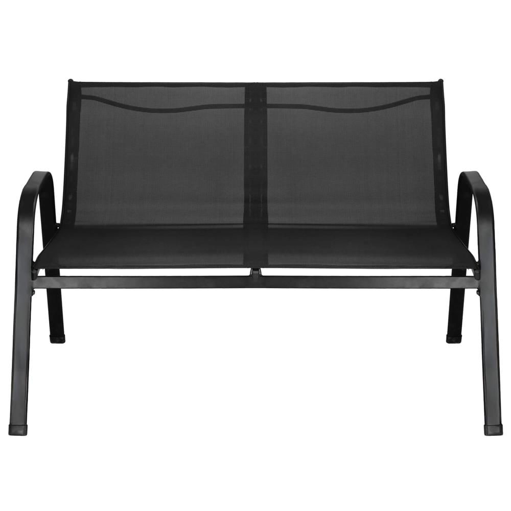 Set mobilier gradina 4 piese, masa cu sticla securizata, 2 scaune si canapea, cadru metalic, negru — imaginea 2