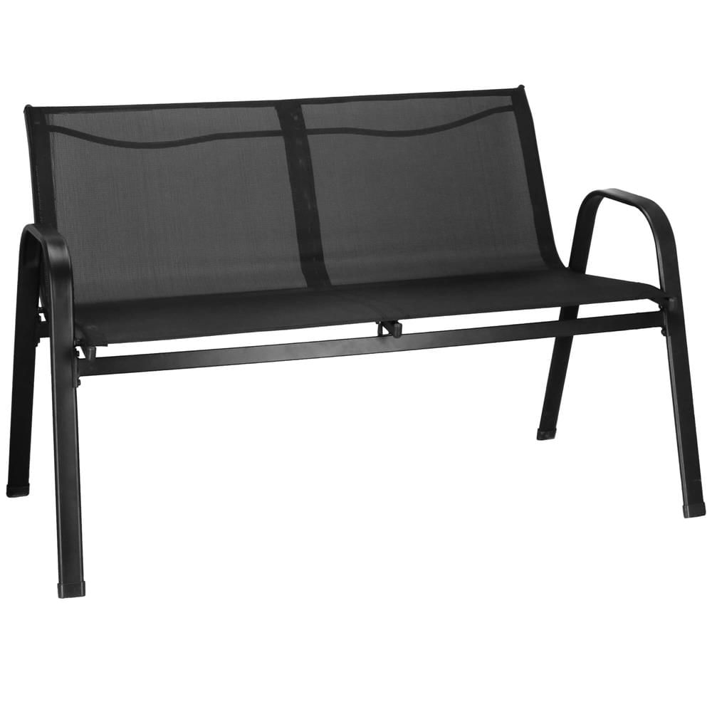 Set mobilier gradina 4 piese, masa cu sticla securizata, 2 scaune si canapea, cadru metalic, negru — imaginea 19