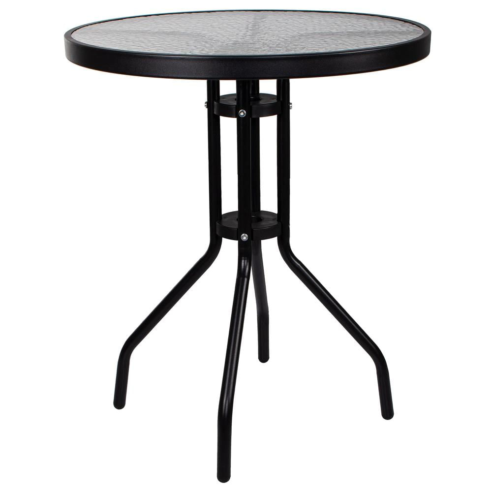 Set mobilier gradina, 2 scaune si masa rotunda, blat sticla, cadru metalic, 60x70 cm, negru — imaginea 3