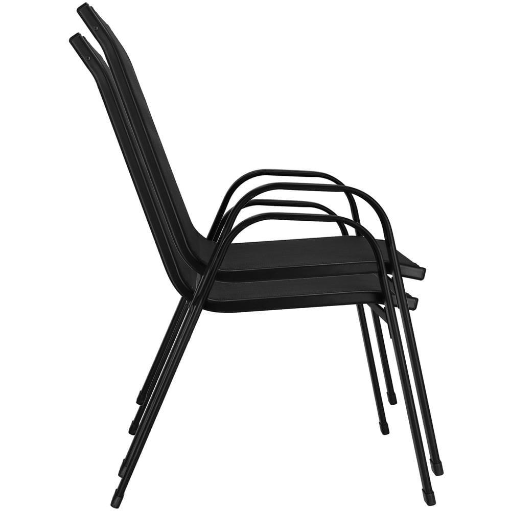 Set mobilier gradina, 2 scaune si masa rotunda, blat sticla, cadru metalic, 60x70 cm, negru — imaginea 4