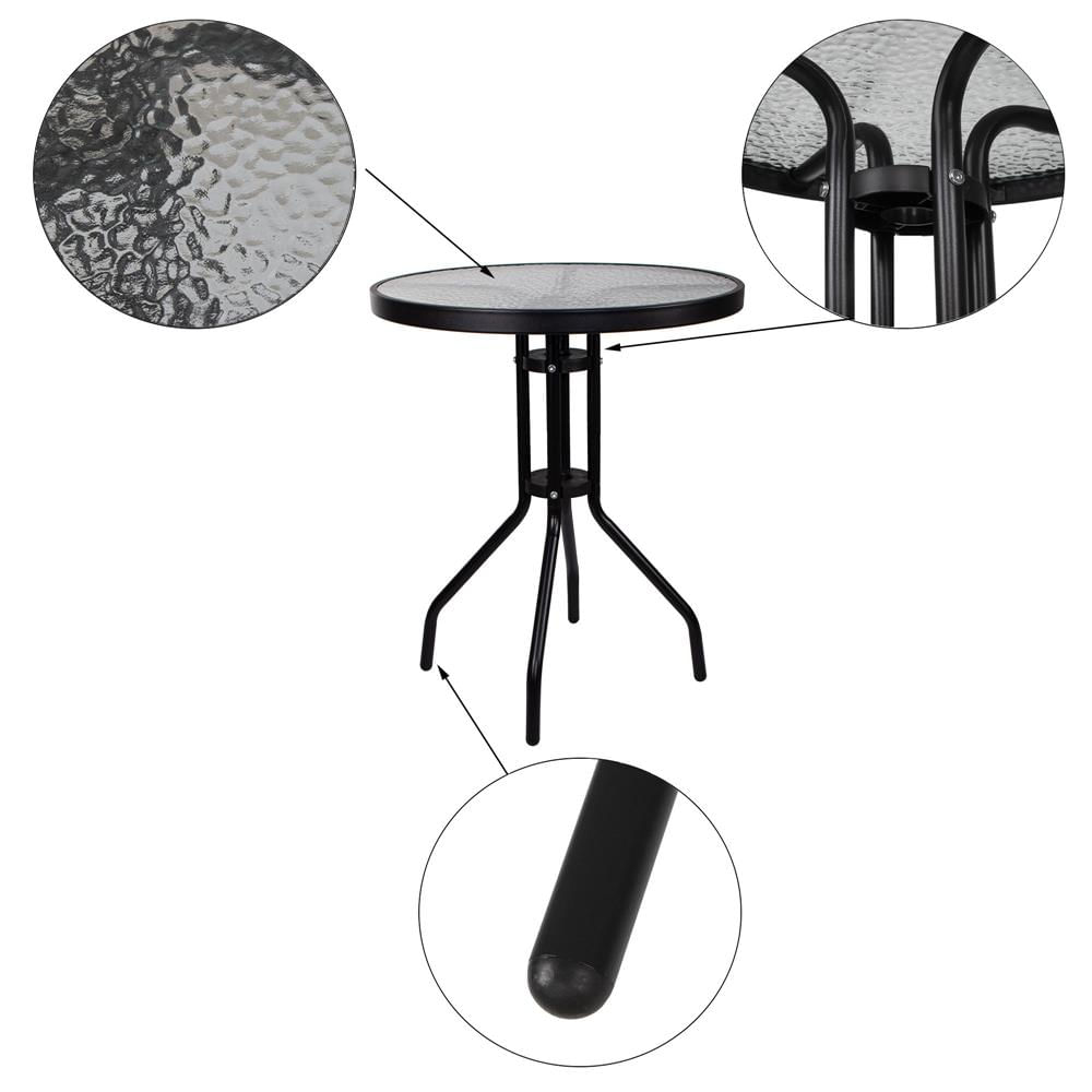 Set mobilier gradina, 2 scaune si masa rotunda, blat sticla, cadru metalic, 60x70 cm, negru — imaginea 6