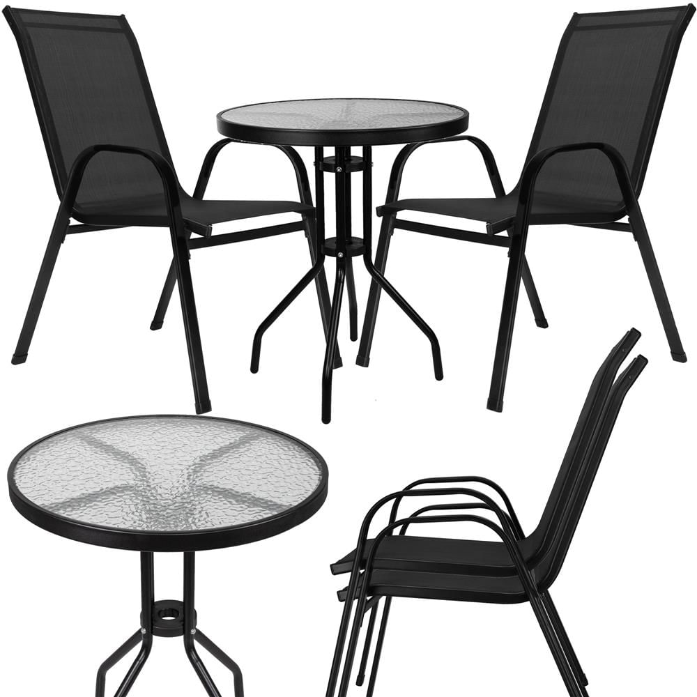 Set mobilier gradina, 2 scaune si masa rotunda, blat sticla, cadru metalic, 60x70 cm, negru — imaginea 8