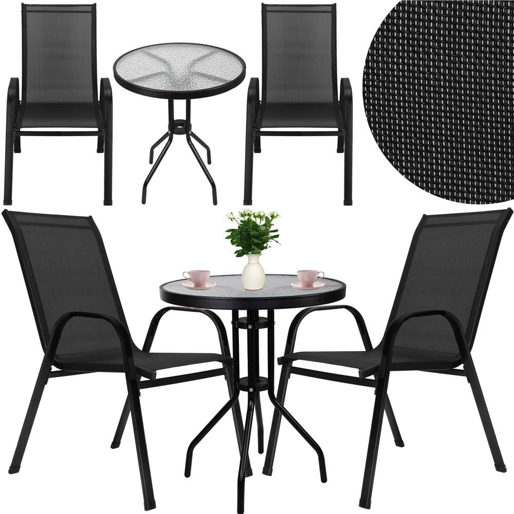 Set mobilier gradina, 2 scaune si masa rotunda, blat sticla, cadru metalic, 60x70 cm, negru — imaginea 12