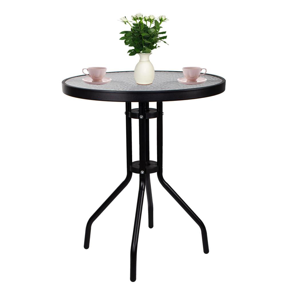 Set mobilier gradina, 2 scaune si masa rotunda, blat sticla, cadru metalic, 60x70 cm, negru — imaginea 13
