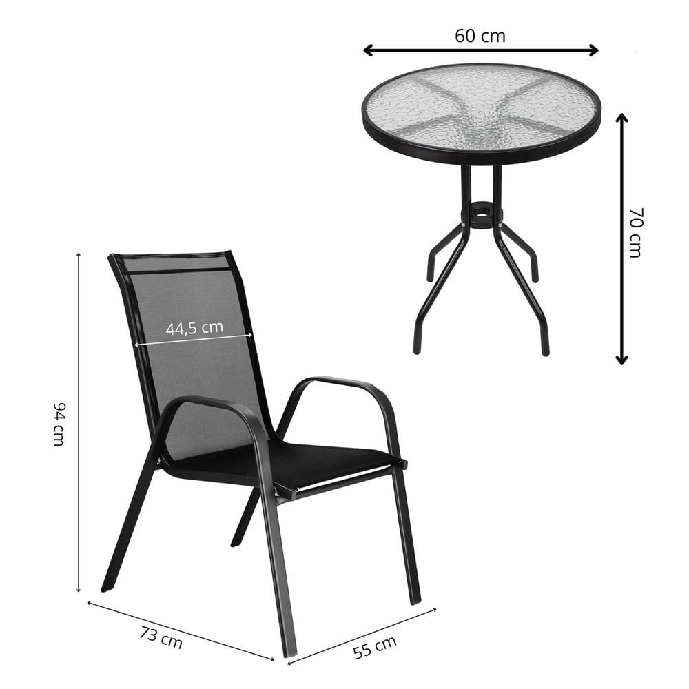 Set mobilier gradina, 2 scaune si masa rotunda, blat sticla, cadru metalic, 60x70 cm, negru — imaginea 17