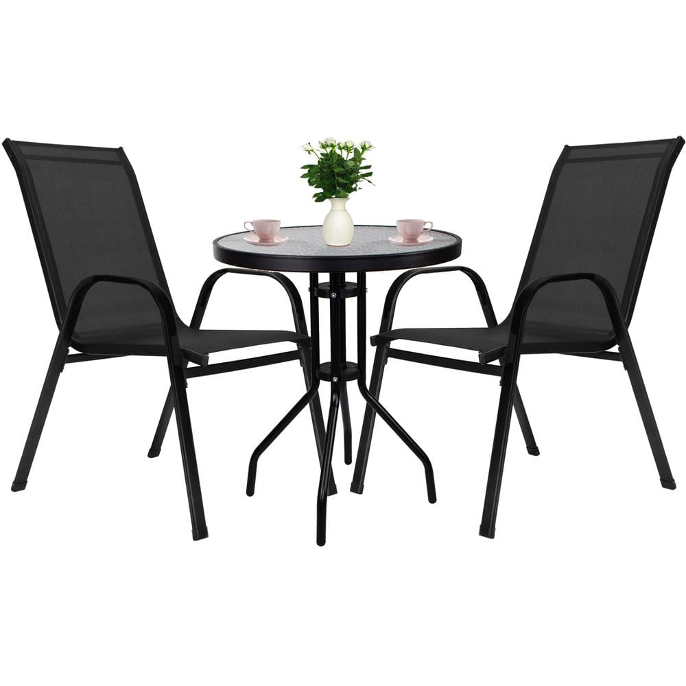 Set mobilier gradina, 2 scaune si masa rotunda, blat sticla, cadru metalic, 60x70 cm, negru — imaginea 18