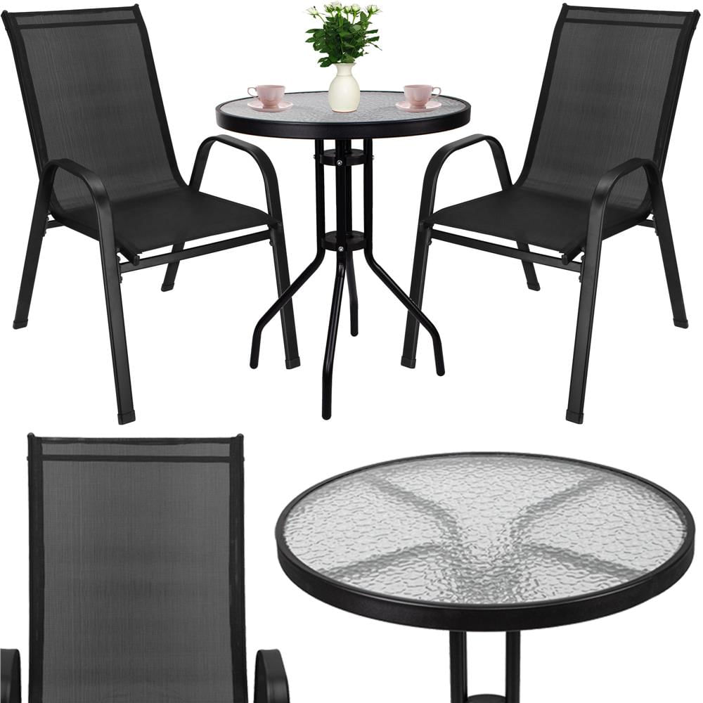 Set mobilier gradina, 2 scaune si masa rotunda, blat sticla, cadru metalic, 60x70 cm, negru — imaginea 26