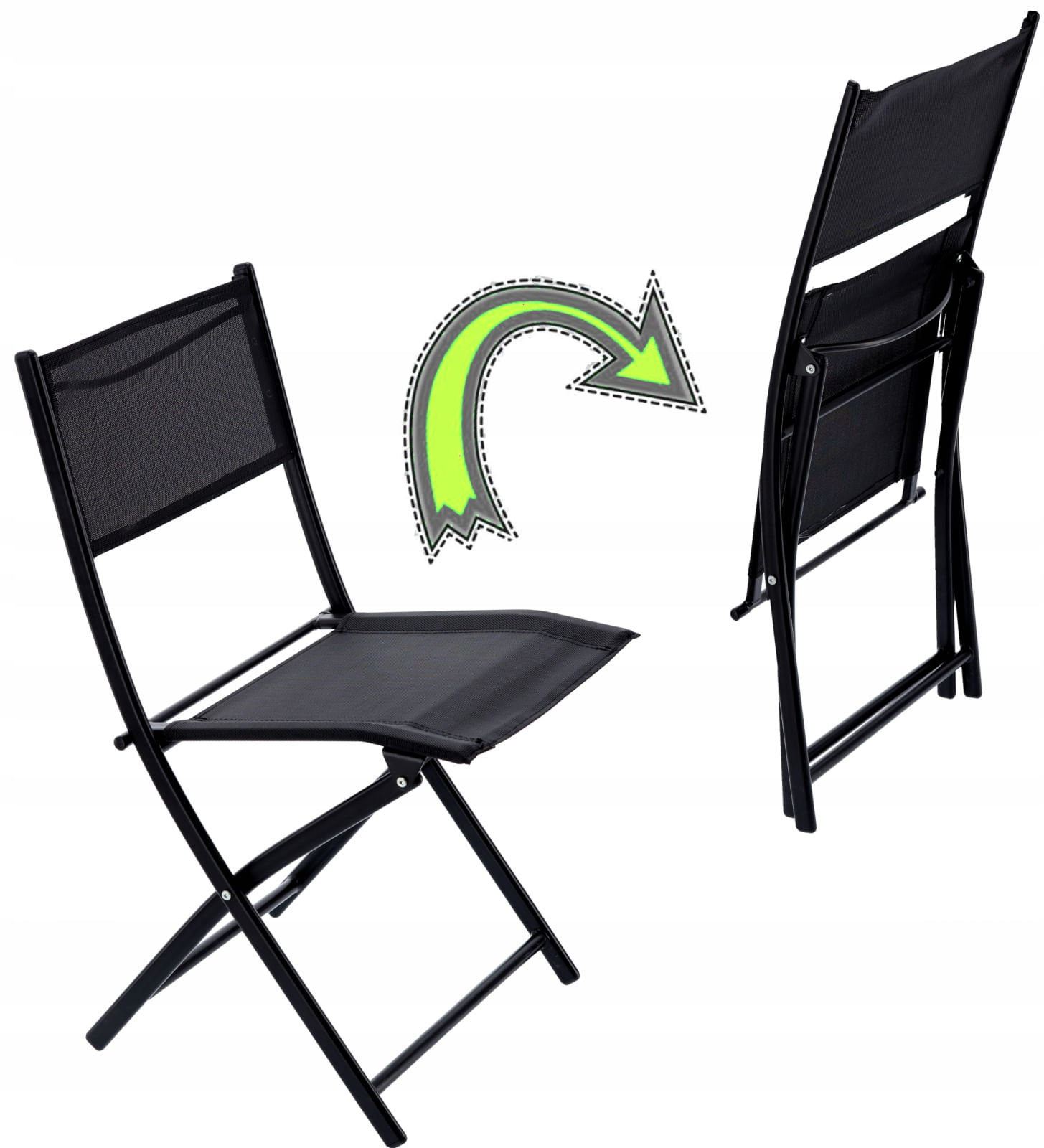 Set mobilier gradina sau balcon, masa semirotund sticla cu 2 scaune pliabile, negru — imaginea 3