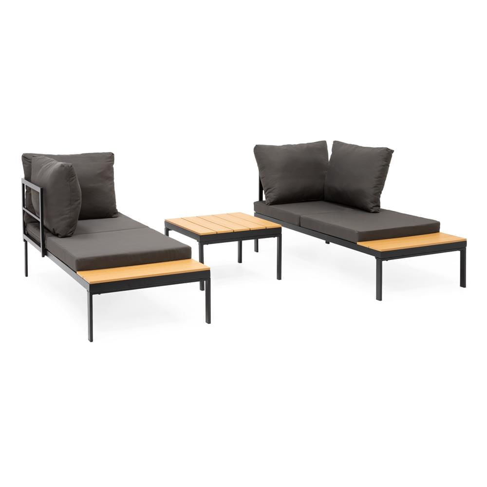 Set mobilier gradina coltar cu masa, separabil in 2 canapele tip sezlong, perne impermeabile, cadru metalic, gri si maro — imaginea 18