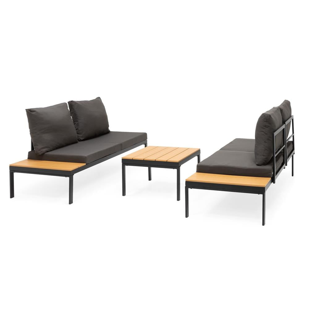 Set mobilier gradina coltar cu masa, separabil in 2 canapele tip sezlong, perne impermeabile, cadru metalic, gri si maro — imaginea 19