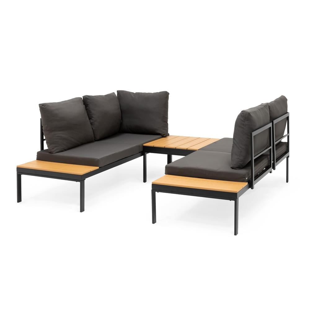 Set mobilier gradina coltar cu masa, separabil in 2 canapele tip sezlong, perne impermeabile, cadru metalic, gri si maro — imaginea 22