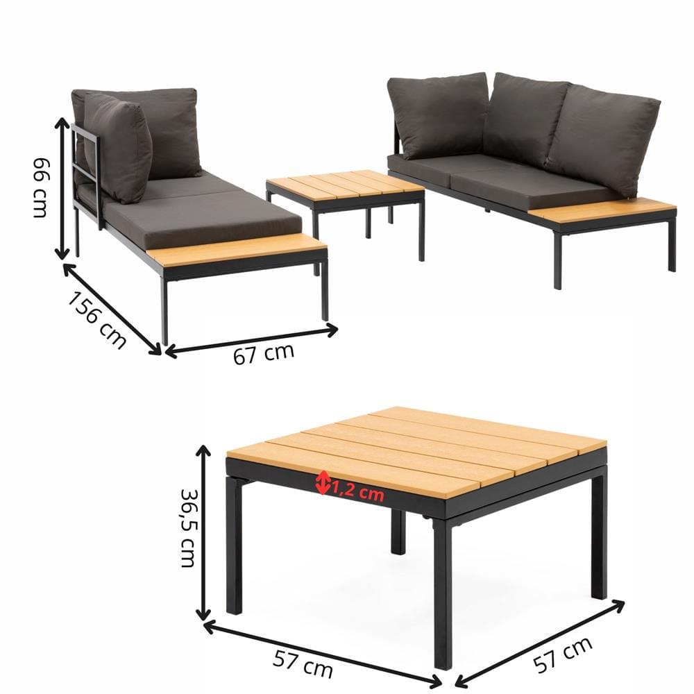 Set mobilier gradina coltar cu masa, separabil in 2 canapele tip sezlong, perne impermeabile, cadru metalic, gri si maro — imaginea 26