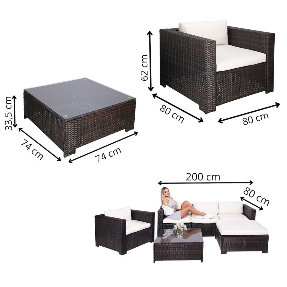 Set mobilier gradina 6 piese din technorattan cu masa si perne, instalare modulara configurabila, maro si crem — imaginea 3