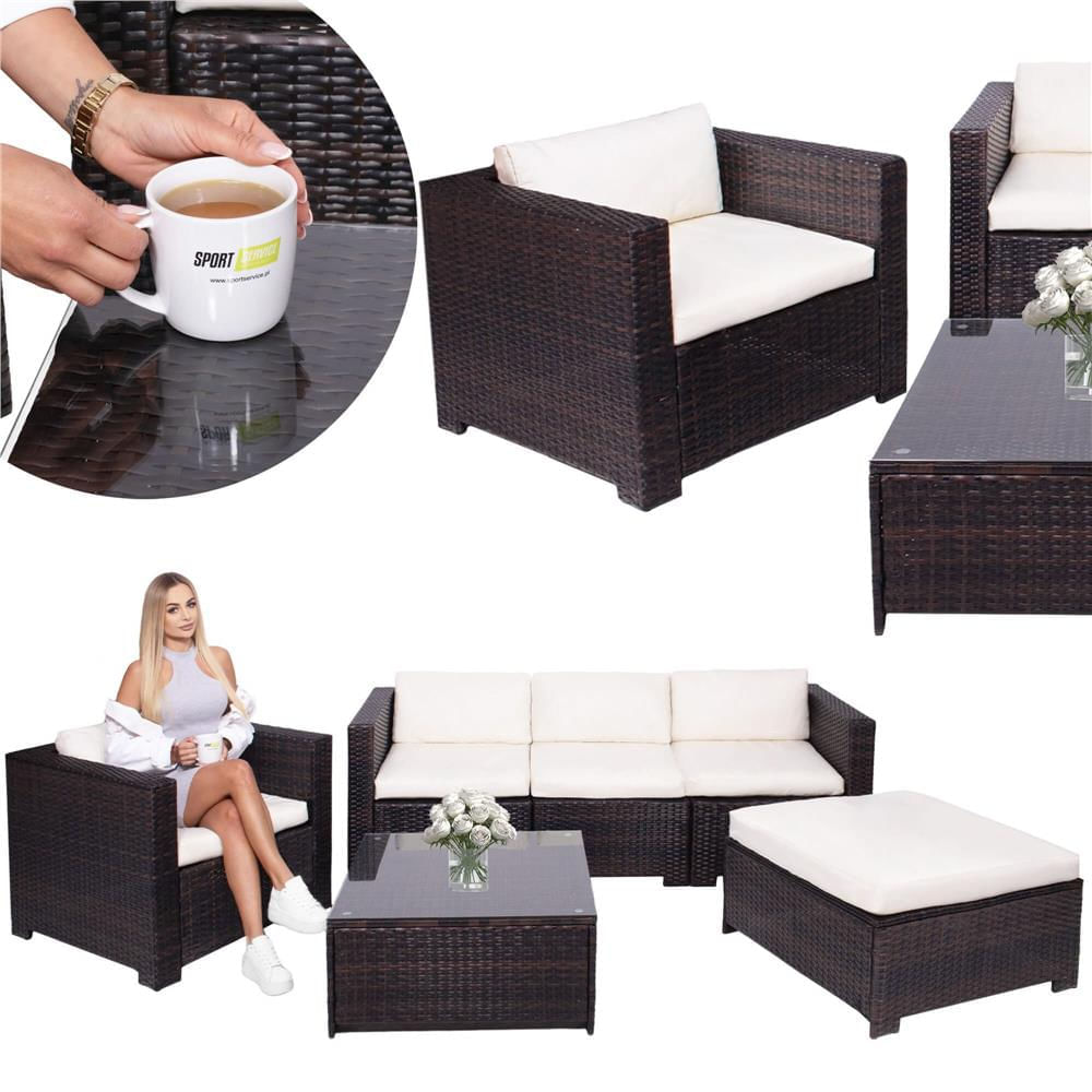 Set mobilier gradina 6 piese din technorattan cu masa si perne, instalare modulara configurabila, maro si crem — imaginea 4