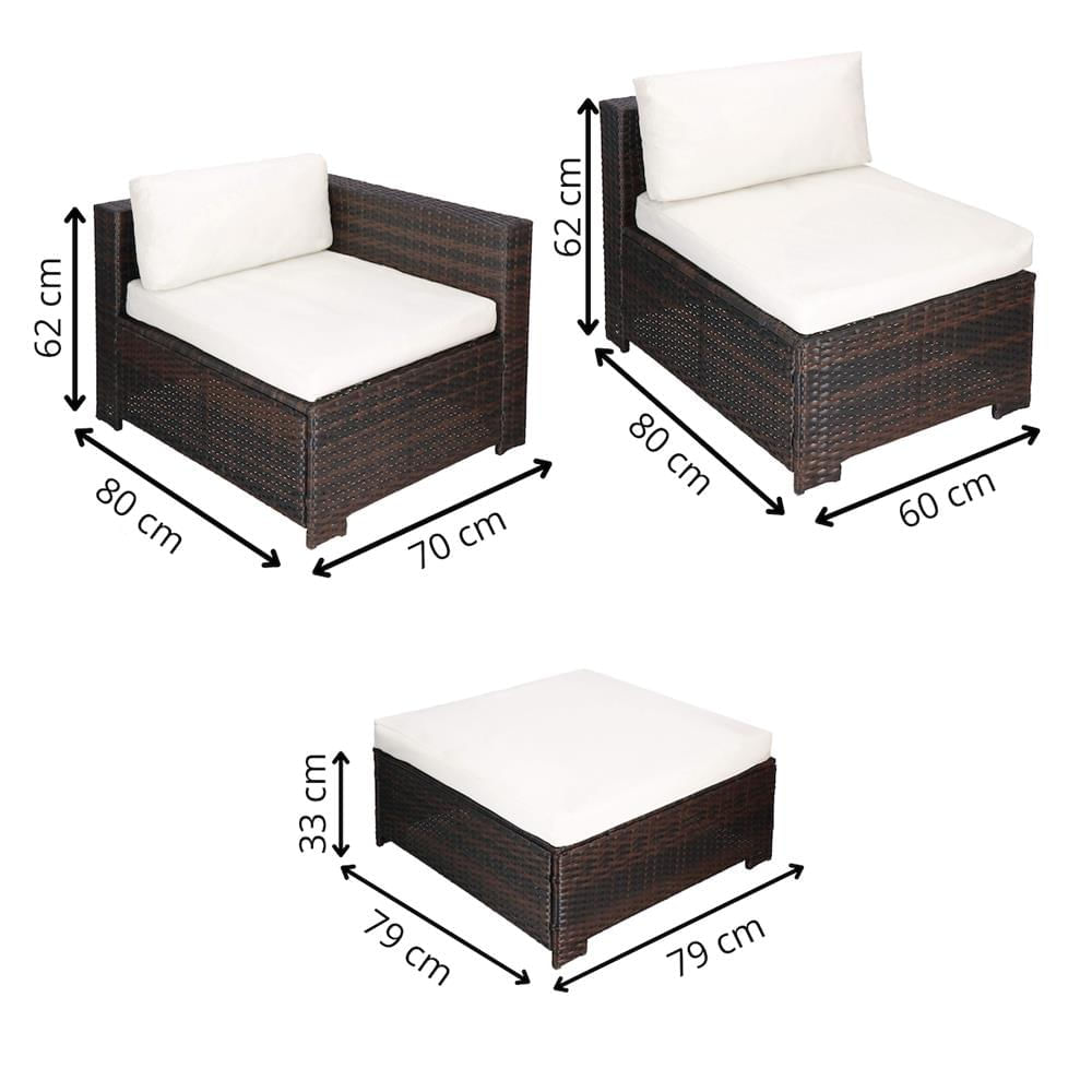Set mobilier gradina 6 piese din technorattan cu masa si perne, instalare modulara configurabila, maro si crem — imaginea 5