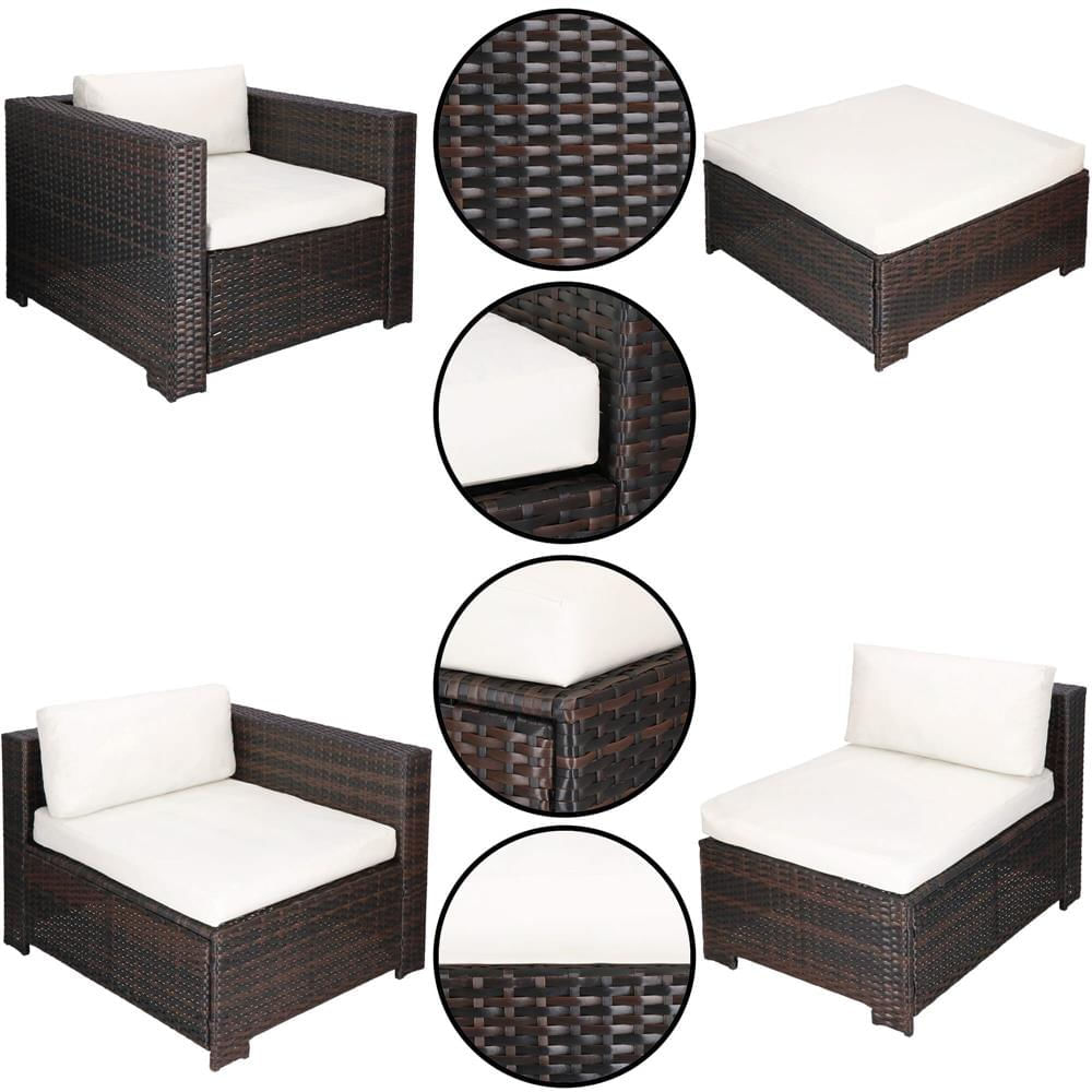 Set mobilier gradina 6 piese din technorattan cu masa si perne, instalare modulara configurabila, maro si crem — imaginea 9